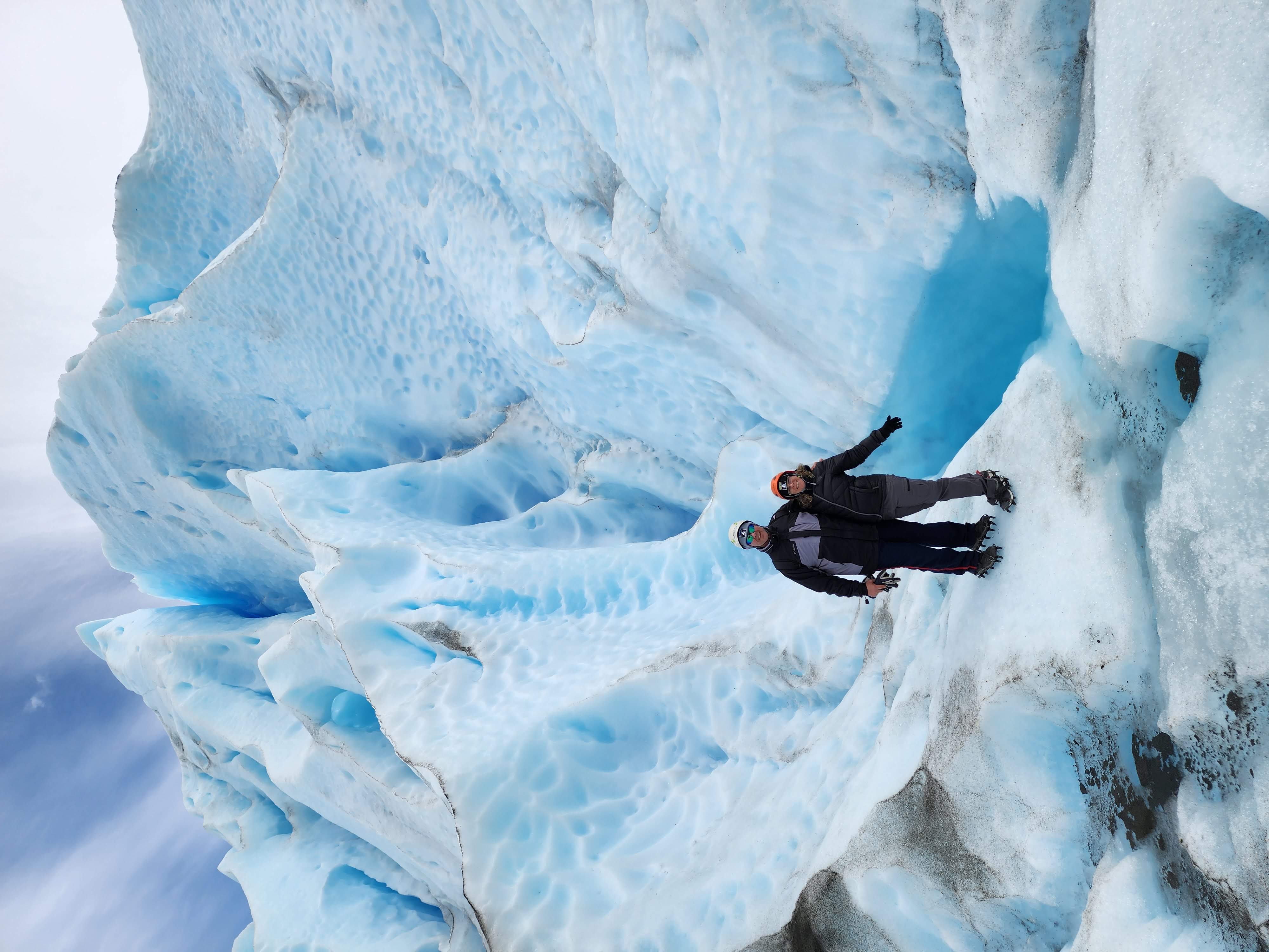 Travelers hiking through Torres del Paine National Park in Patagonia